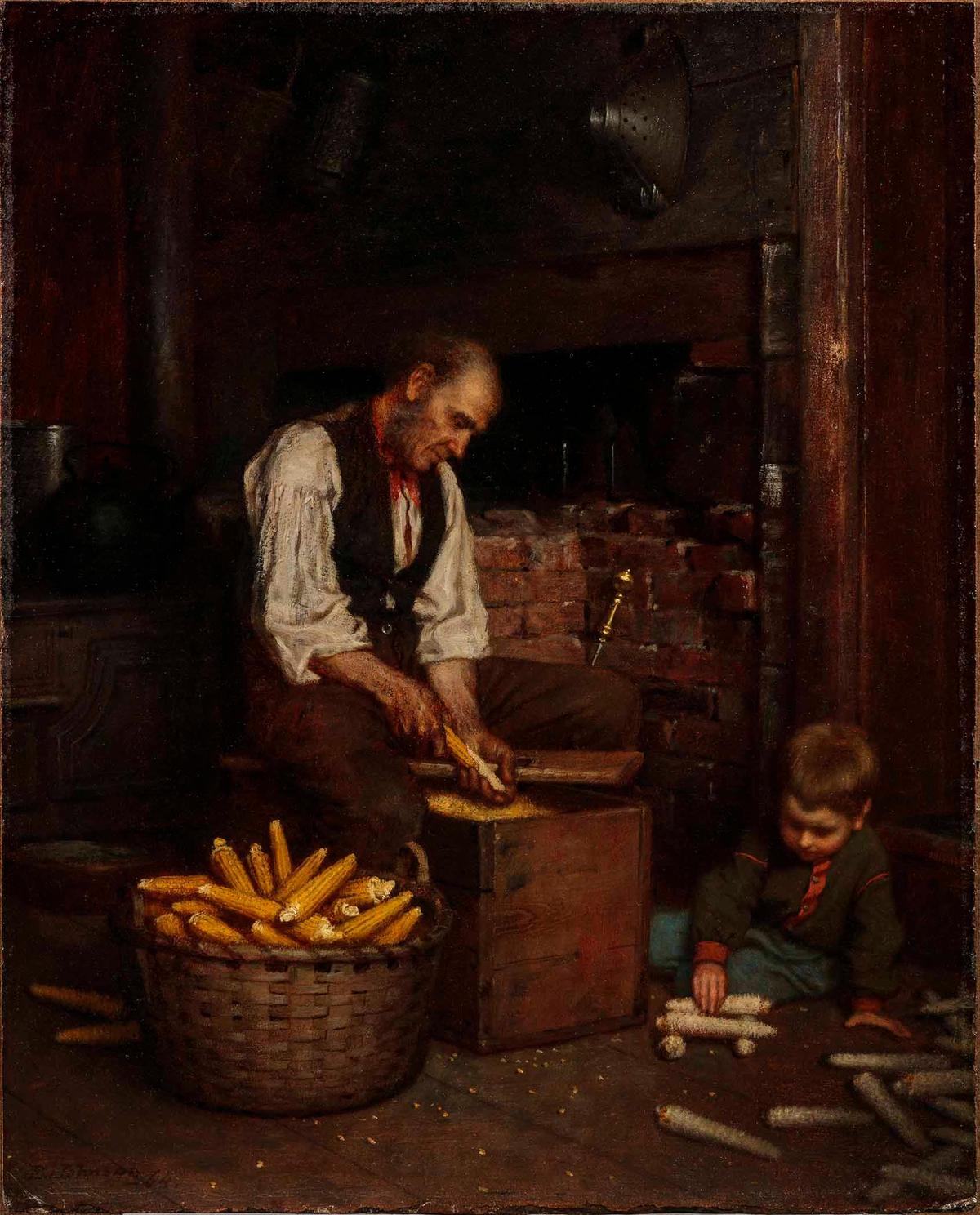"Corn-Shelling," 1864, by Eastman Johnson. Oil on board. Toledo Museum of Art, Ohio. (Public Domain)