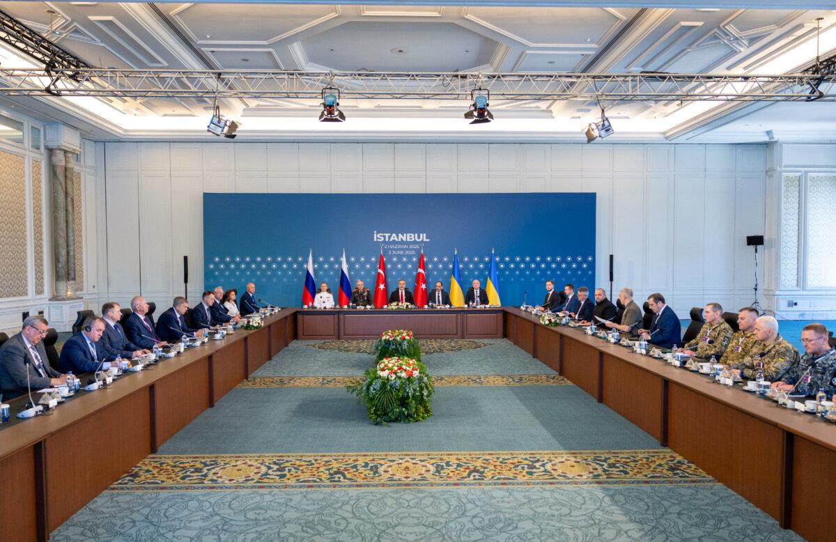 Russian and Ukrainian negotiators attend peace talks in Istanbul on June 2, 2025. (Turkish Ministry of Foreign Affairs via Getty Images)