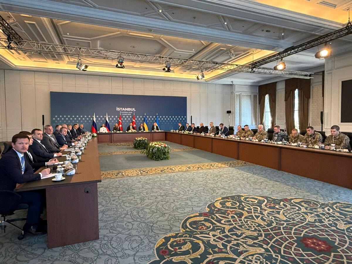 Russian and Ukrainian delegations attend peace talks in Istanbul on June 2, 2025. (Ukrainian Ministry of Defense via AP)