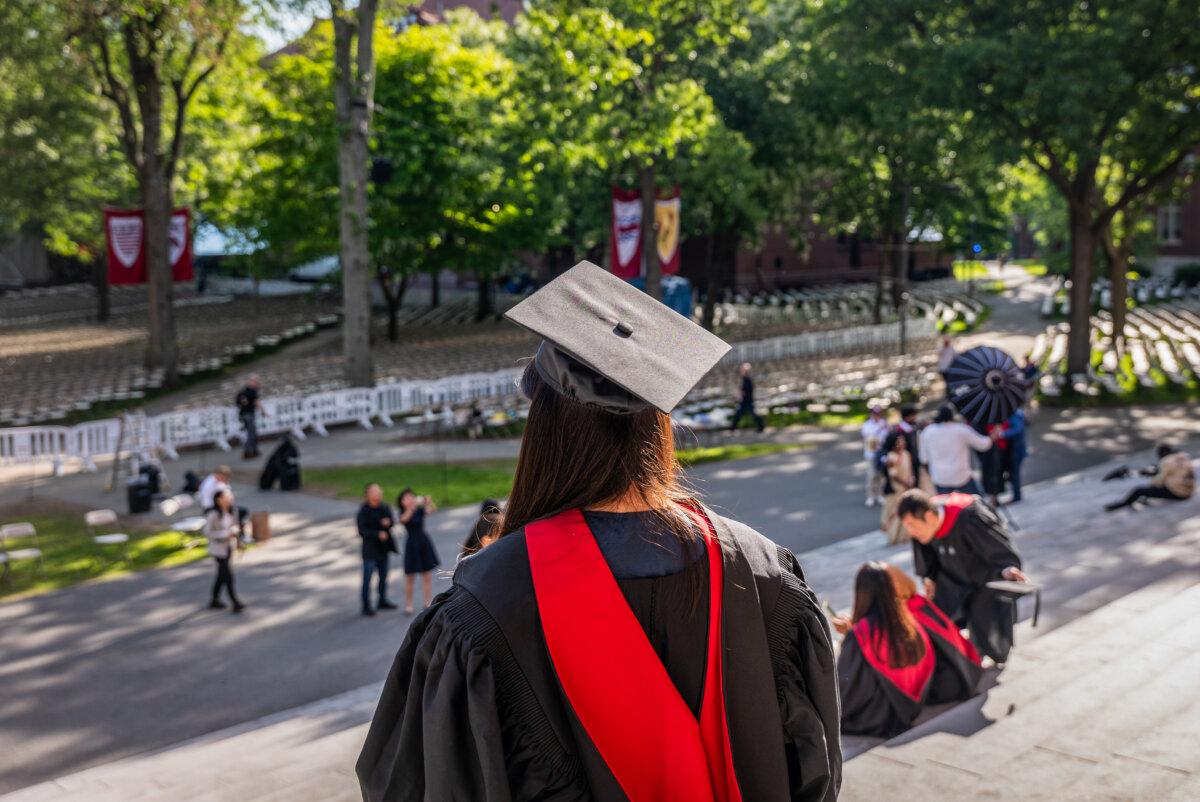 Graduation students gather in Harvard Yard in Cambridge, Mass., on May 28, 2025. (Spencer Platt/Getty Images)
