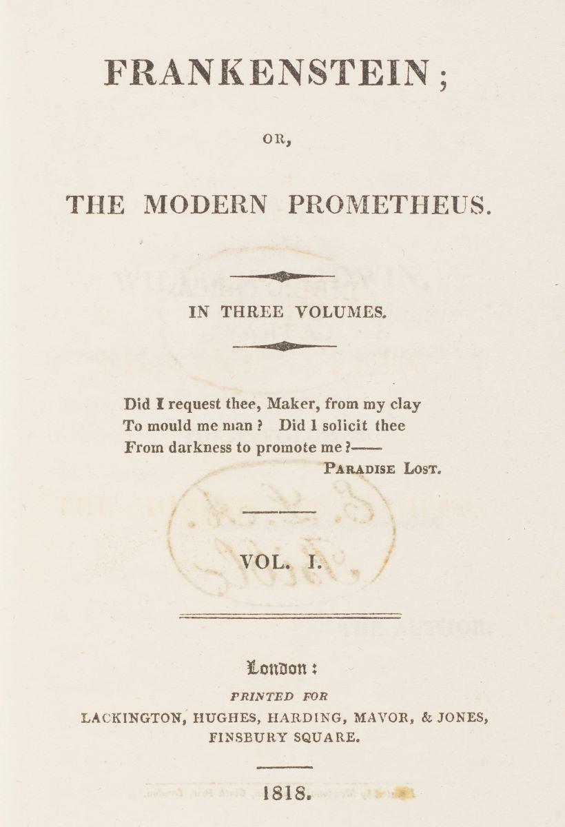 Prometheus's influence in Western literature is evident, as seen in Mary Shelley's "Frankenstein" title page. (Public Domain)