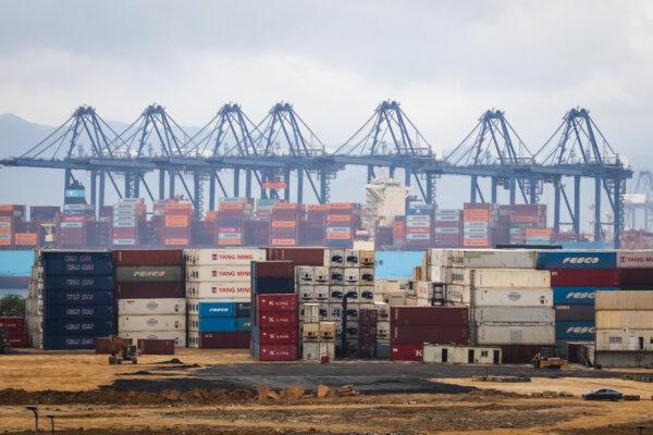 Shipping containers are stacked at the Yantian International Container Terminal in Shenzhen, Guangdong Province, China. on April 12, 2025. (Cheng Xin/Getty Images)
