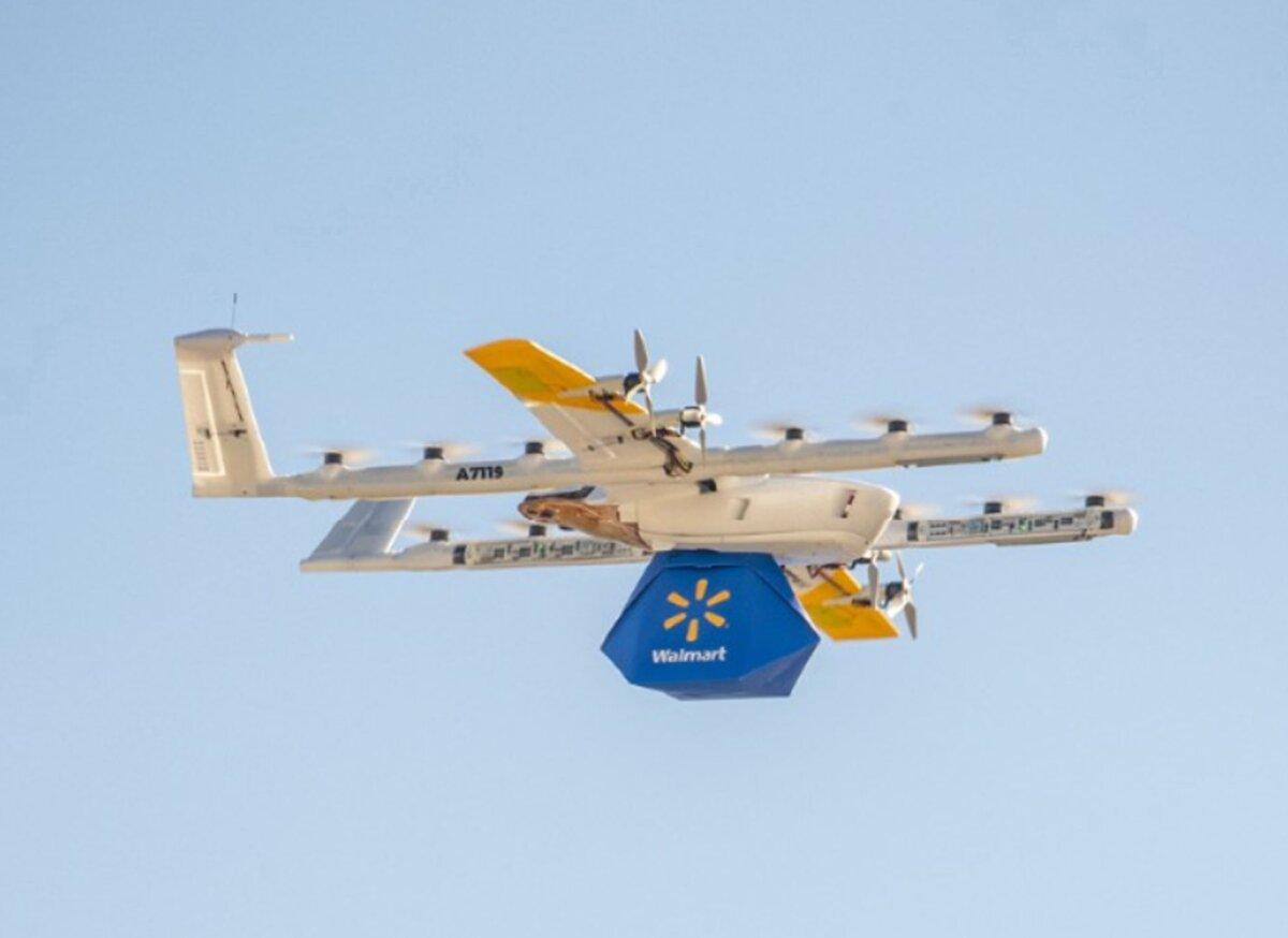 An undated photograph of Walmart's drone delivering a package. (Courtesy of Walmart)