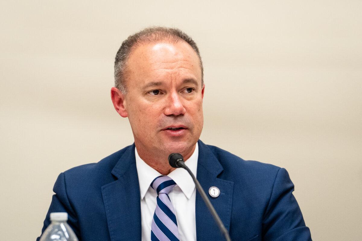 Eric Patterson, Victims of Communism Memorial Foundation President and CEO, speaks during an event about escalating transnational repression by the Chinese Communist Party, on Capitol Hill on June 6, 2025. (Madalina Vasiliu/The Epoch Times)