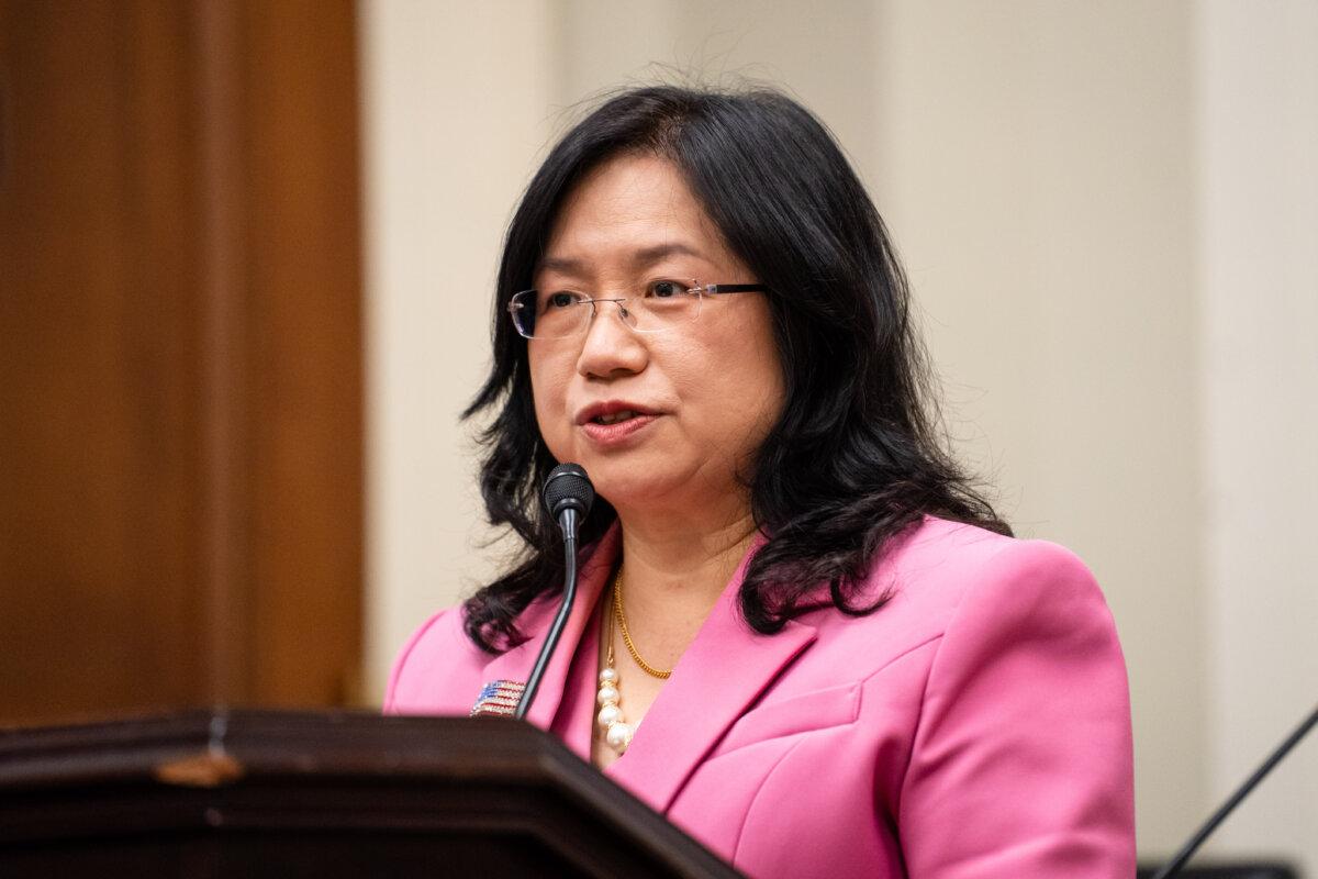 Epoch Times CEO Janice Trey speaks during an event about escalating transnational repression by the Chinese Communist Party, on Capitol Hill on June 6, 2025. (Madalina Vasiliu/The Epoch Times)