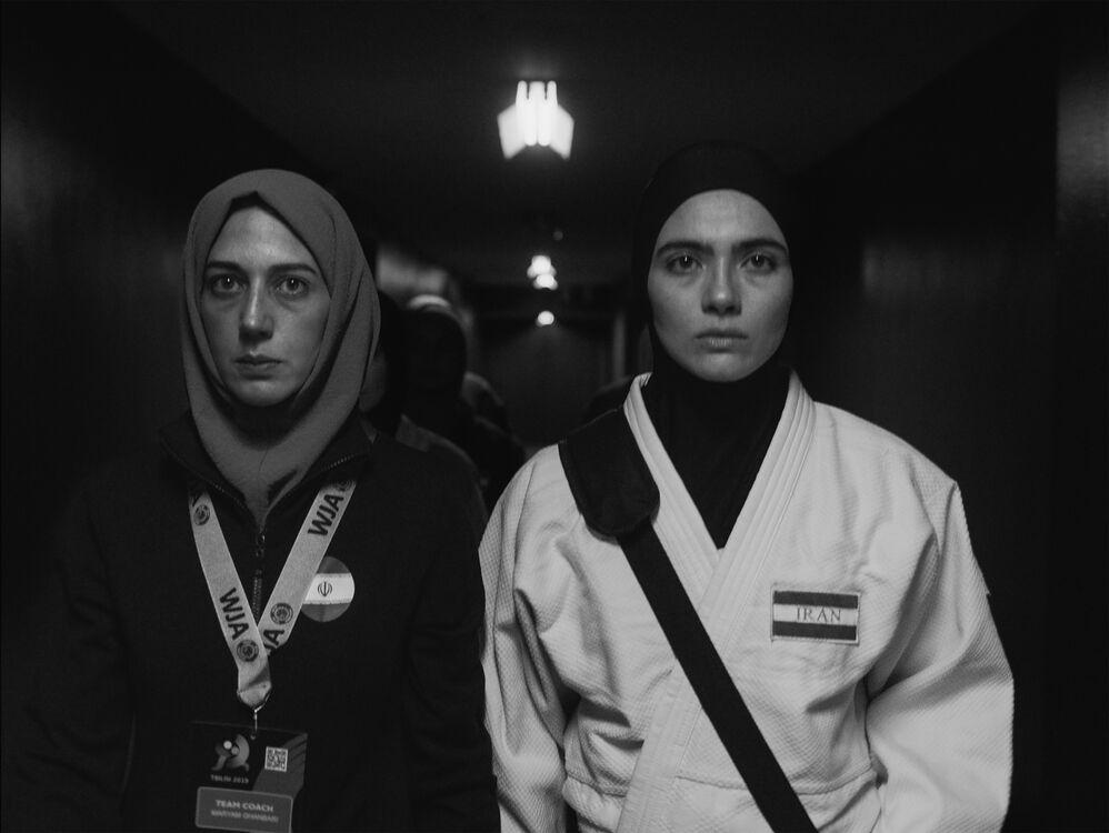 Coach Maryam Ghanbari (Zar Amir, L) and Leila Hosseini (Arienne Mandi), in “Tatami.” (XYZ Films)