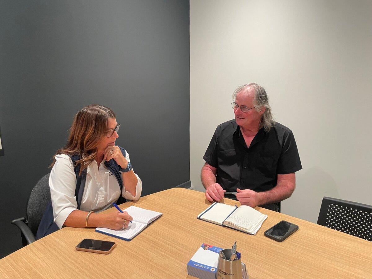 United Dairy Farmers of Victoria President Bernie Free meets with the Member for South West Coast Roma Britnell to discuss drought tactics. (Courtesy of Roma Britnell MP)