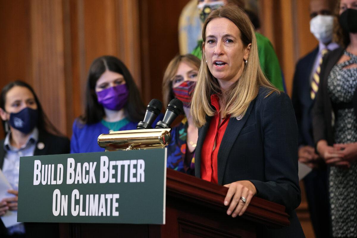 Rep. Mikie Sherrill (D-N.J.) speaks during an event with House Democrats and climate activists in the Rayburn Room at the U.S. Capitol on Sept. 28, 2021. (Chip Somodevilla/Getty Images)