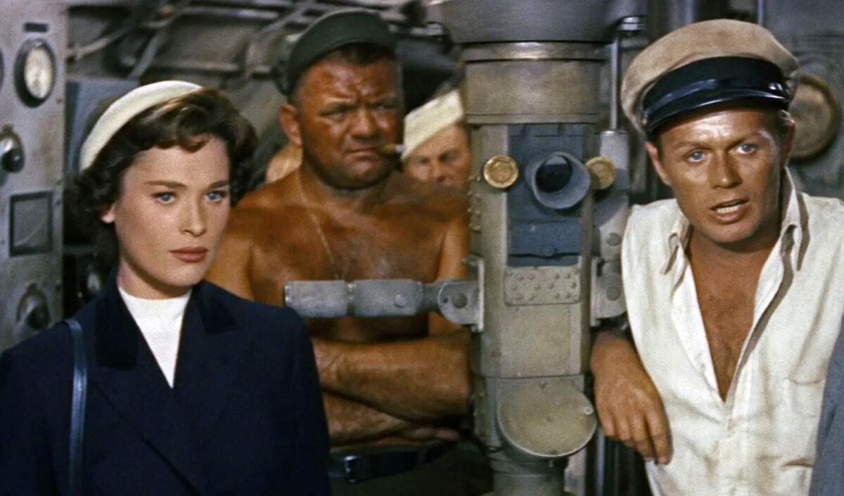 Professor Denise Gerard (Bella Darvi) and Capt. Adam Jones (Richard Widmark), in “Hell and High Water.” (20th Century Fox)