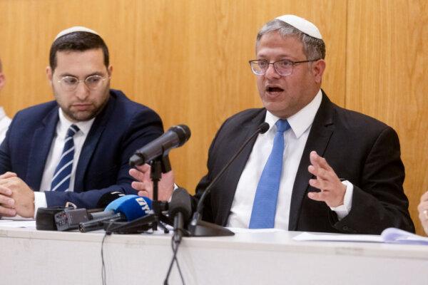 Israeli Minister of National Security Itamar Ben Gvir (R) in Jerusalem on June 3, 2024. (Amir Levy/Getty Images)