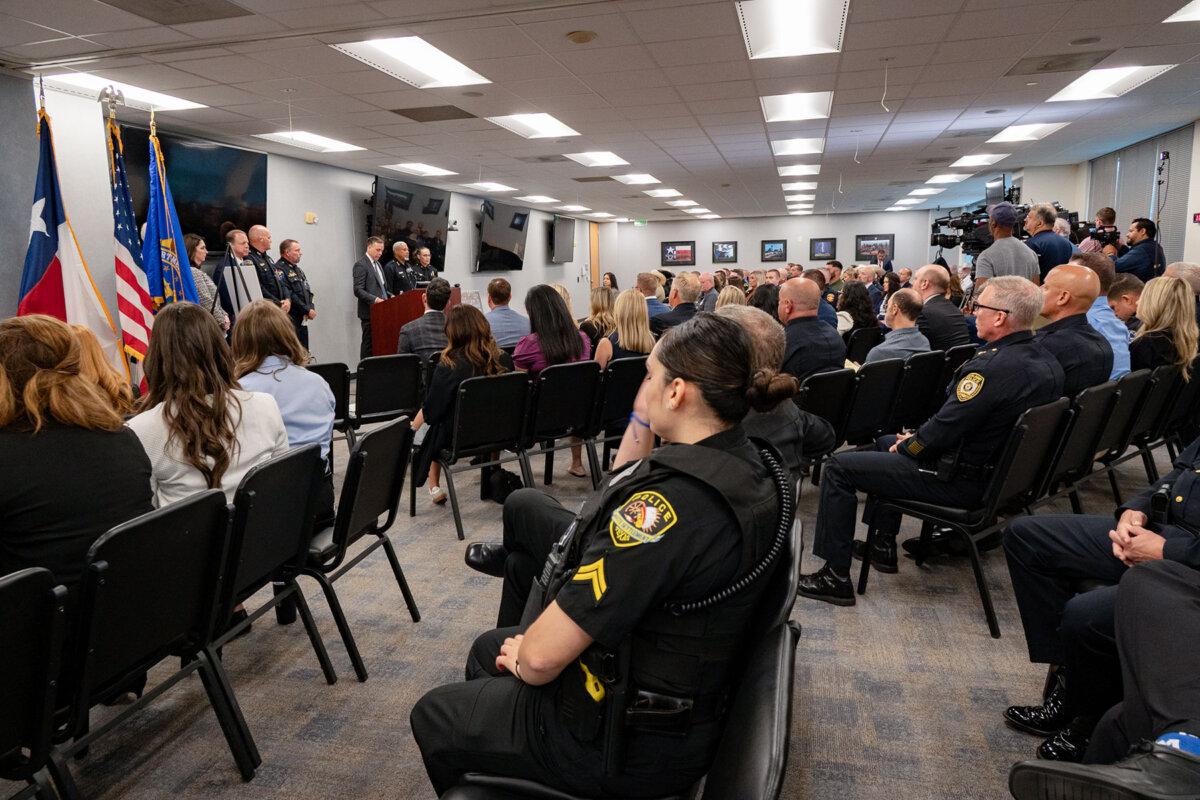 Law enforcement officials from the FBI and other agencies in Texas announce arrests of 244 suspects and rescues of 109 children in Operation Soteria Shield at a news conference in Dallas on June 10, 2025. (FBI Dallas via X)