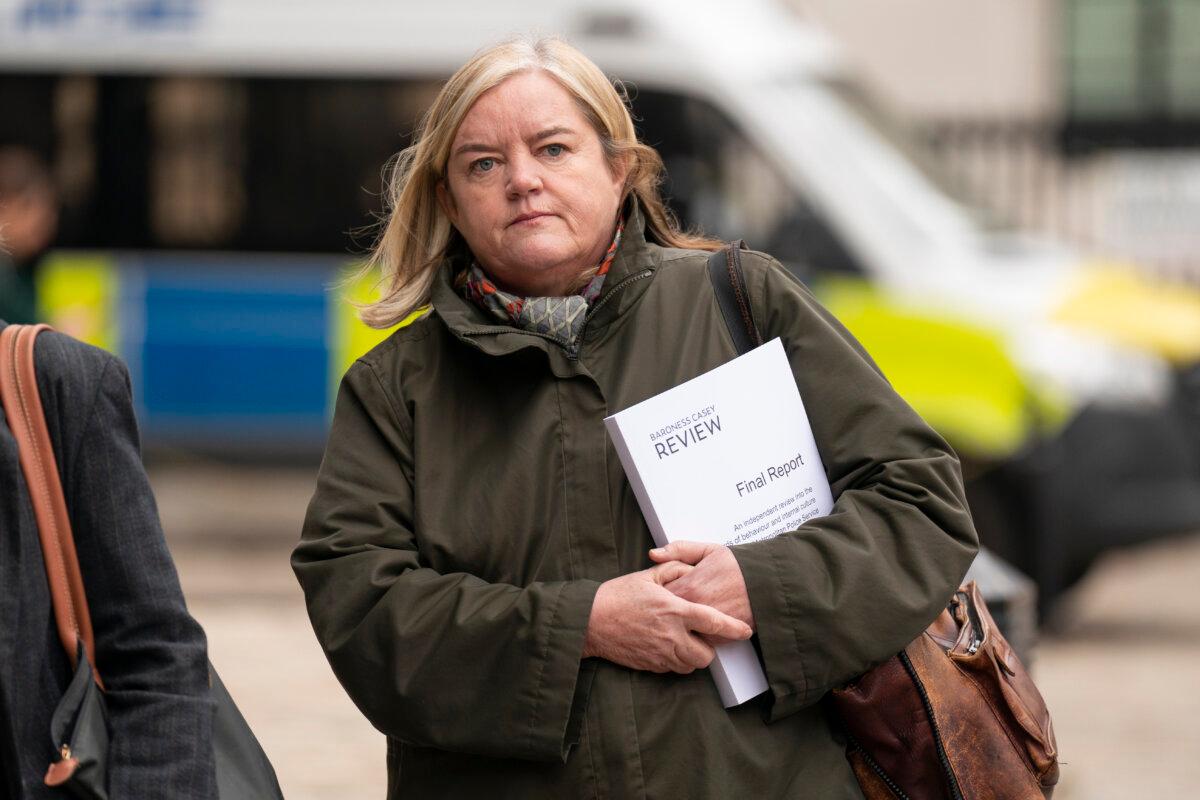 Baroness Louise Casey arriving at Queen Elizabeth II Conference Centre for the press briefing of her review into the standards of behaviour and internal culture of the Metropolitan Police Service, in London on March 20, 2023. (Kirsty O'Connor - WPA Pool/Getty Images)
