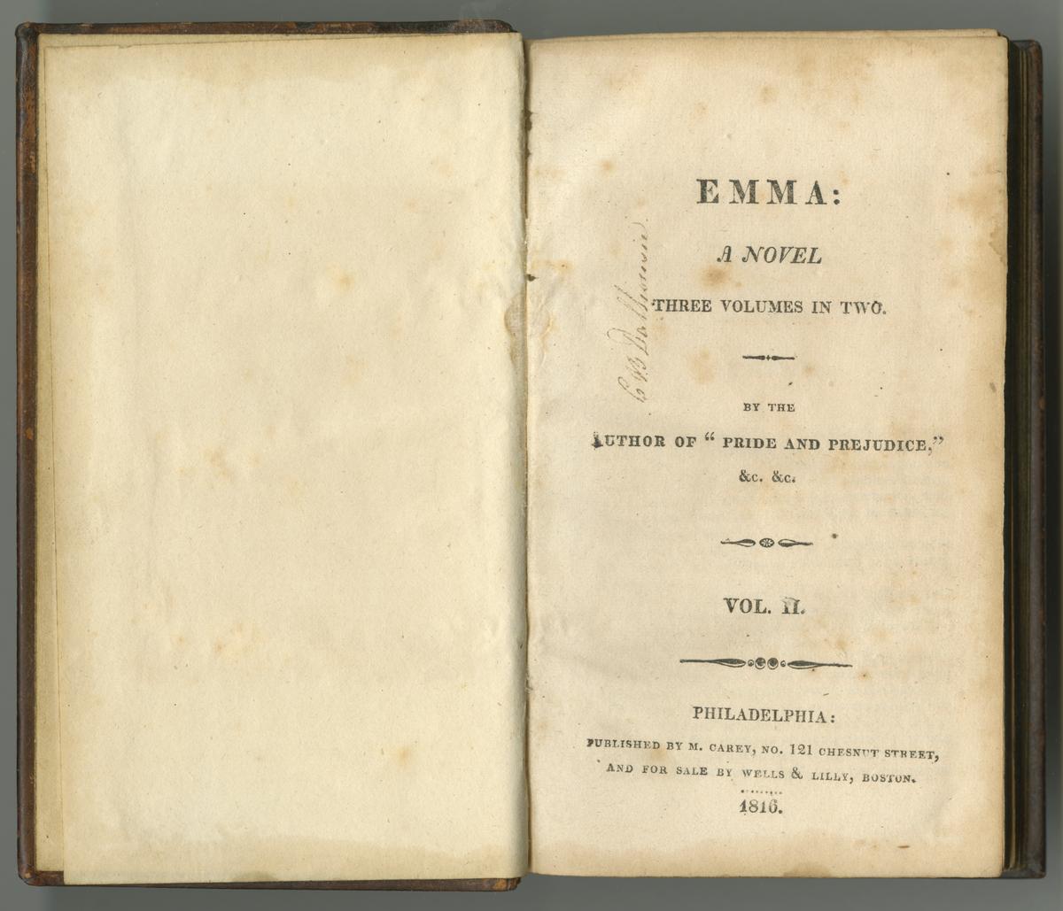 “Emma” volume 2, 1816, by Jane Austen. Alberta H. and Henry G. Burke Collection, Goucher College Special Collections & Archives, Maryland. (Courtesy of the Morgan Library & Museum)