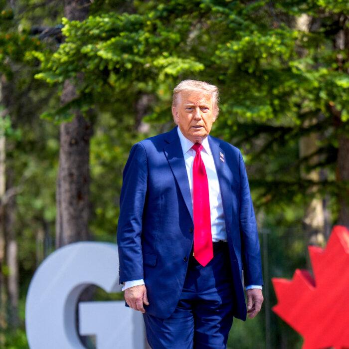 Trump Checks Out the Site of Installation of Flagpoles