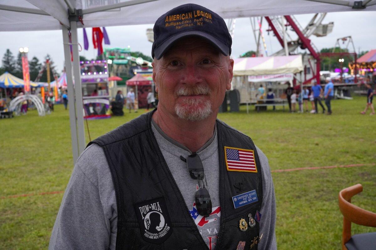 Col. (Ret.) Christopher Holshek at the America the Beautiful Festival in Deerpark, N.Y., on June 14, 2025. (Oliver Mantyk/The Epoch Times)