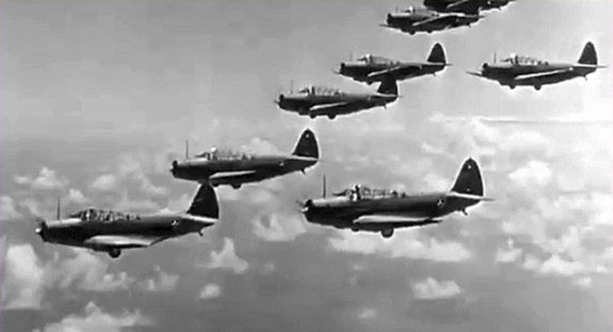 A still from the stock footage used in “Battle of the Coral Sea.” (Morningside Productions)