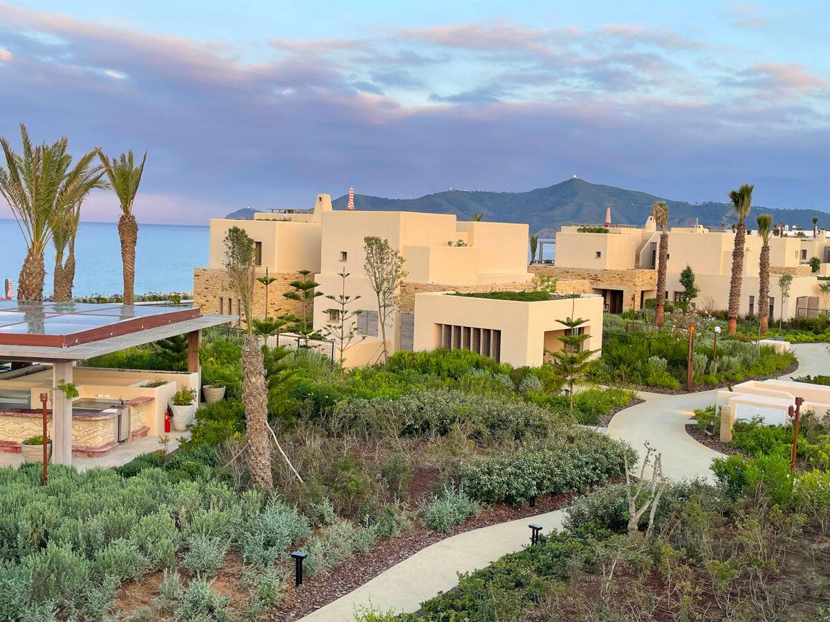 Sand-colored buildings are villas and suites at the luxury Royal Mansour Tamuda Bay, next to the vacation home of the hotel proprietor, King Mohammed VI. (Norma Meyer/TNS)