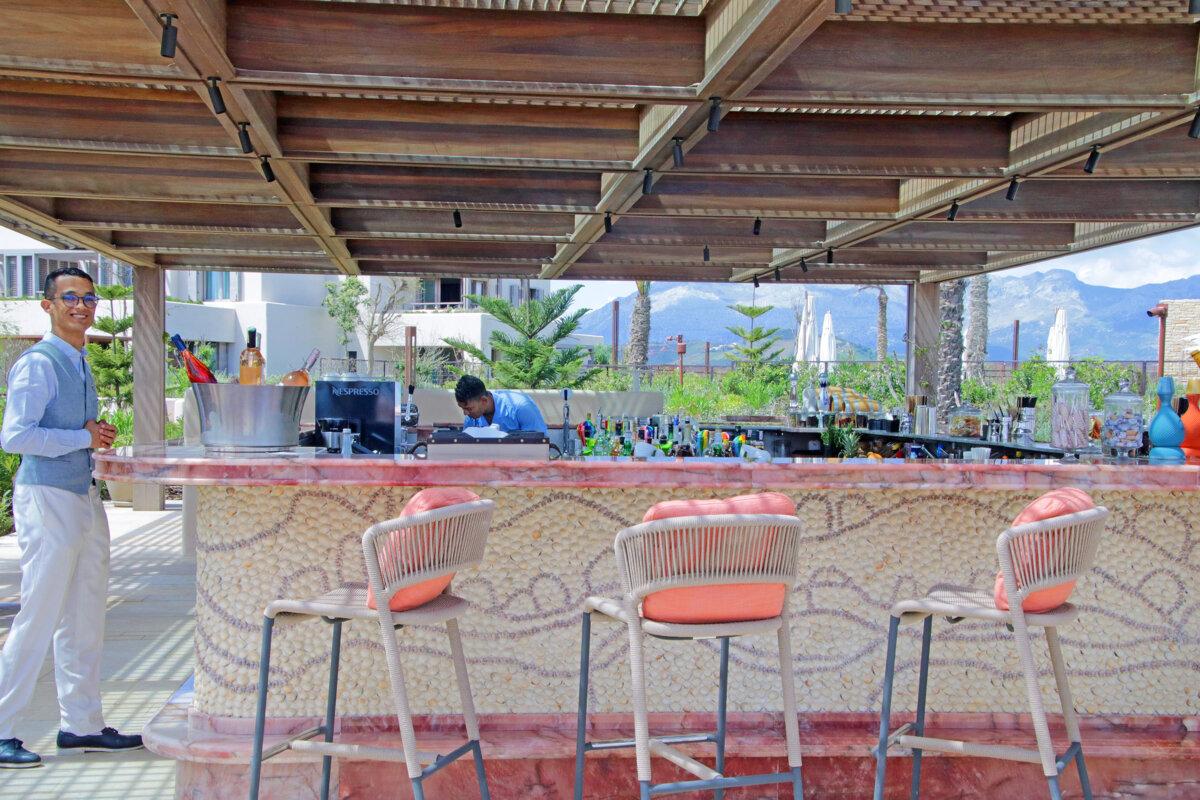 Seashells completely cover sides of the pool bar at Royal Mansour Tamuda Bay on Morocco’s north coast. (Norma Meyer/TNS)