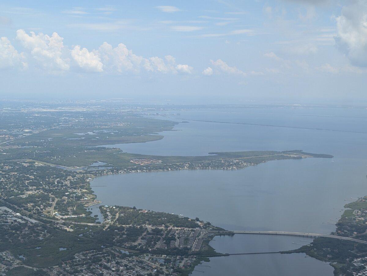 View of south Tampa, Fla., during a ride-along with Universal Flight Training on May 29, 2025. (Jacob Burg/The Epoch Times)