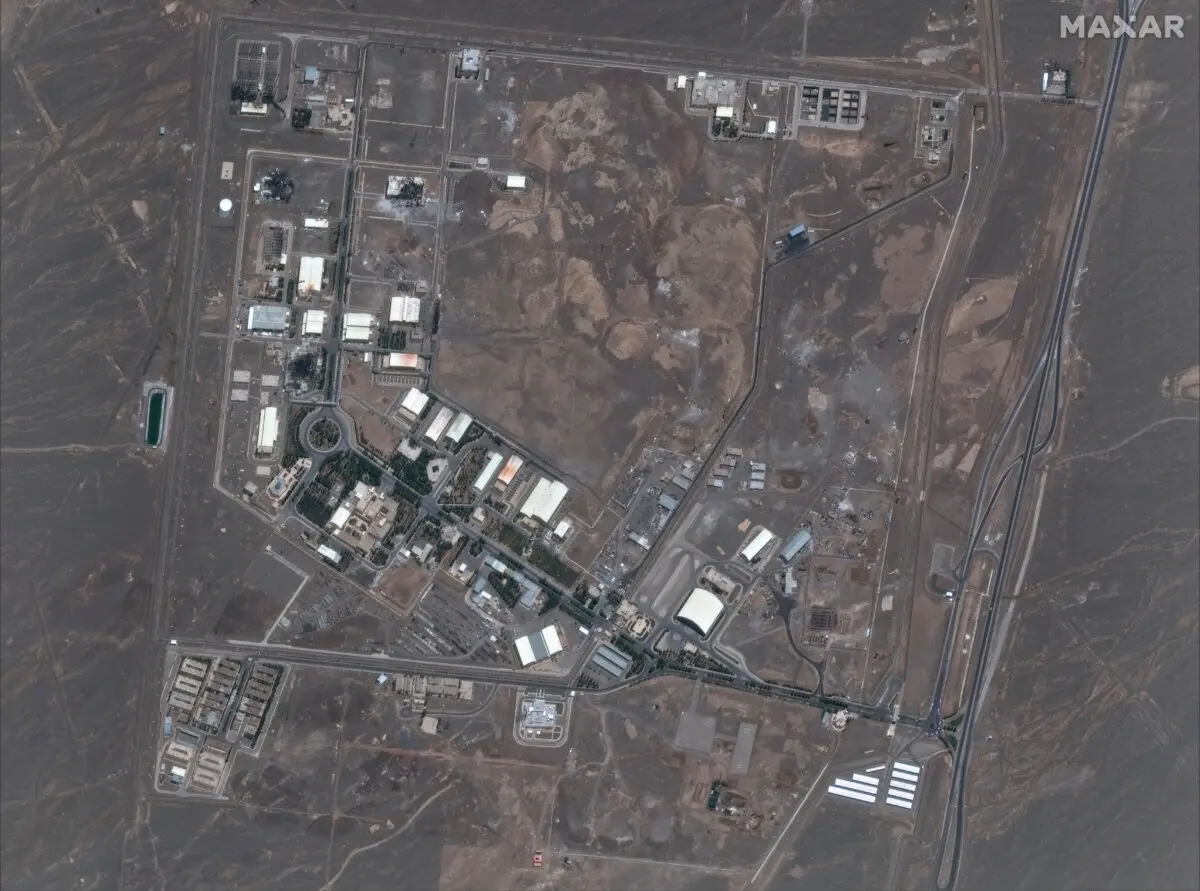 This satellite image provided by Maxar Technologies shows the Natanz nuclear enrichment facility, where multiple buildings were destroyed by recent Israeli airstrikes, 135 miles southeast of Tehran, Iran, on June 14, 2025. (Maxar Technologies via AP)