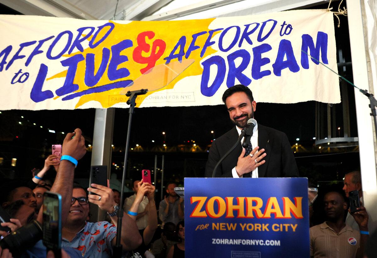 New York mayoral candidate, State Rep. Zohran Mamdani (D-N.Y.) speaks to supporters during an election night gathering at The Greats of Craft LIC in the Long Island City neighborhood of the Queens borough in New York City on June 24, 2025. (Michael M. Santiago/Getty Images)