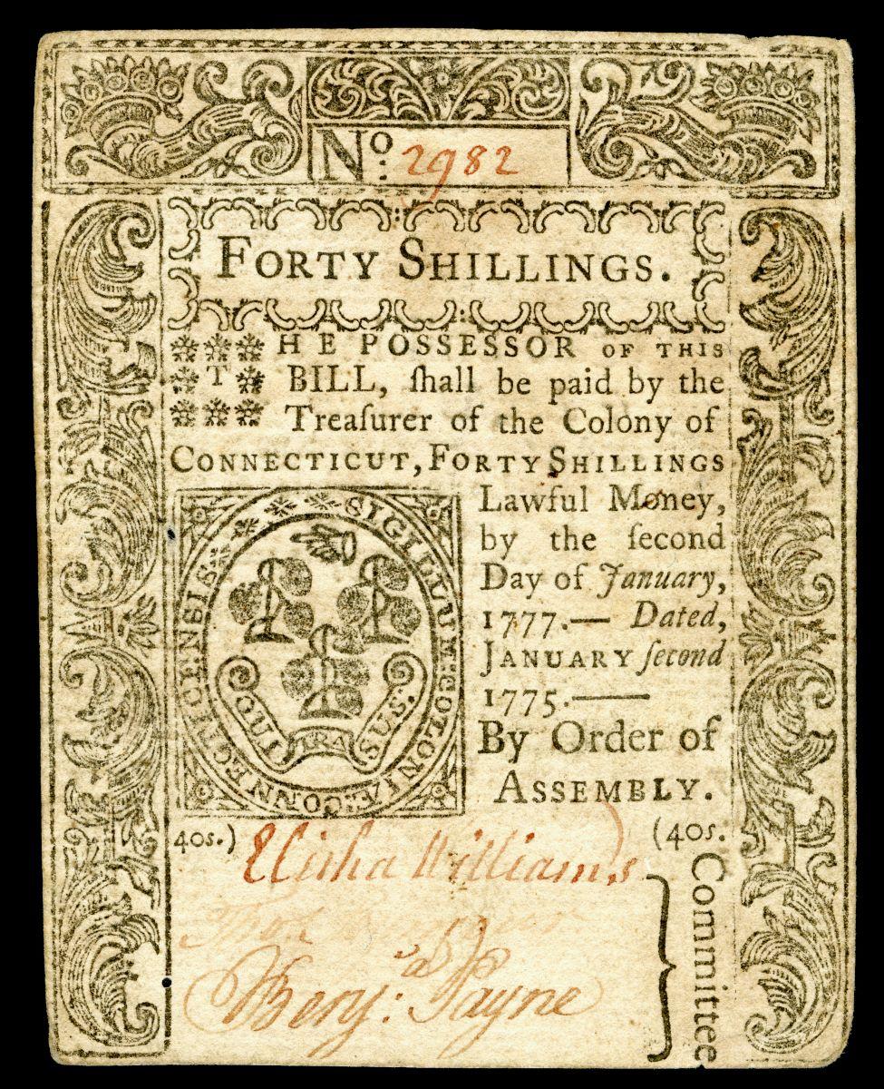 A 40-shilling colonial currency issued by the state of Connecticut, 1775. (Public Domain)