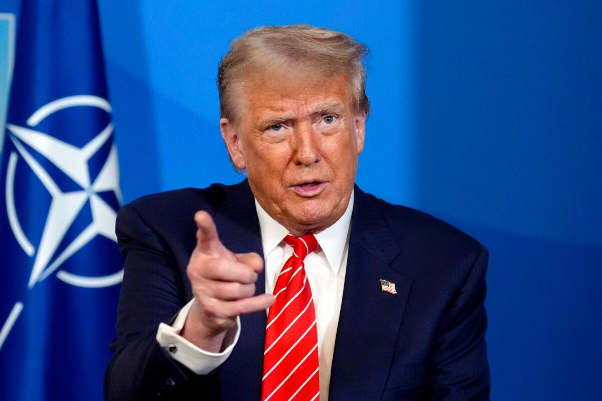 U.S. President Donald Trump speaks during a meeting with NATO Secretary-General Mark Rutte at the NATO summit in The Hague, Netherlands, on June 25, 2025. (Alex Brandon/AP)