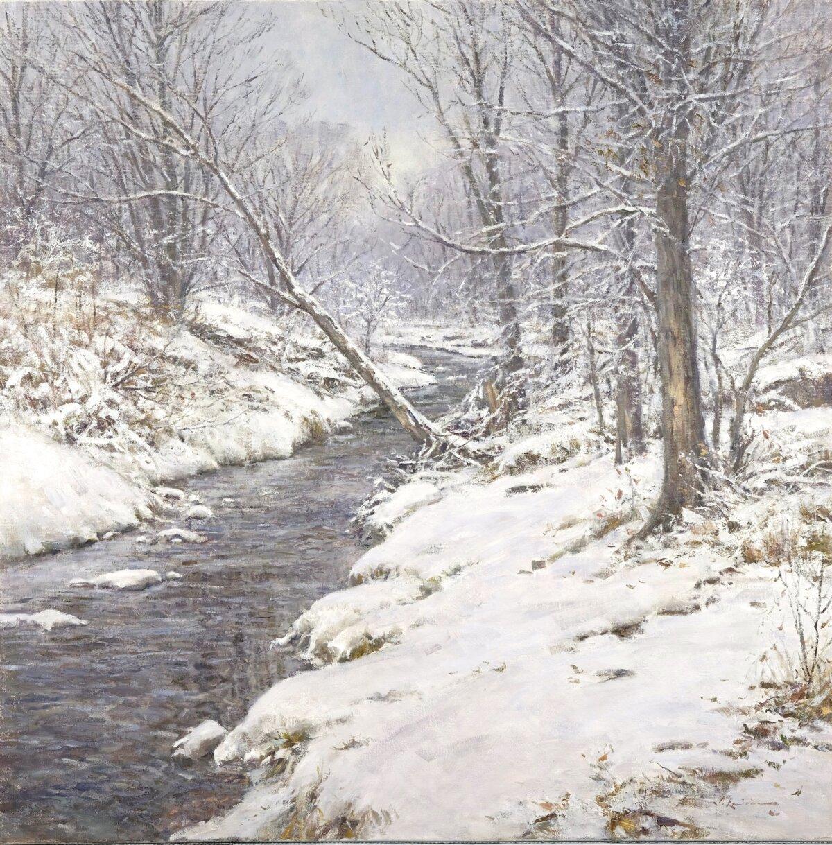 “On a Winter’s Day” by John Encinias. Oil on linen; 36 inches by 36 inches. Winner of the 2025 Wilson Hurley Award for Outstanding Landscape. (Courtesy of the National Cowboy & Western Heritage Museum)