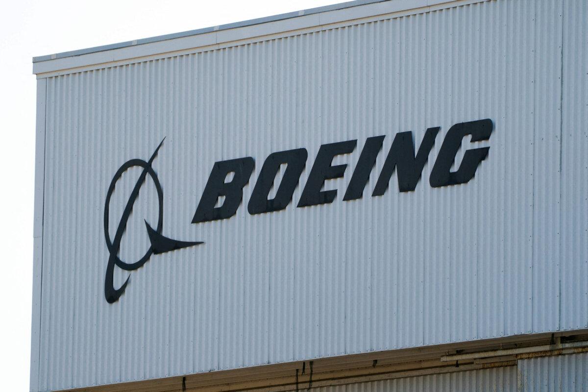 A Boeing sign near Boeing Field in Seattle, on April 22, 2025. (David Ryder/Reuters)