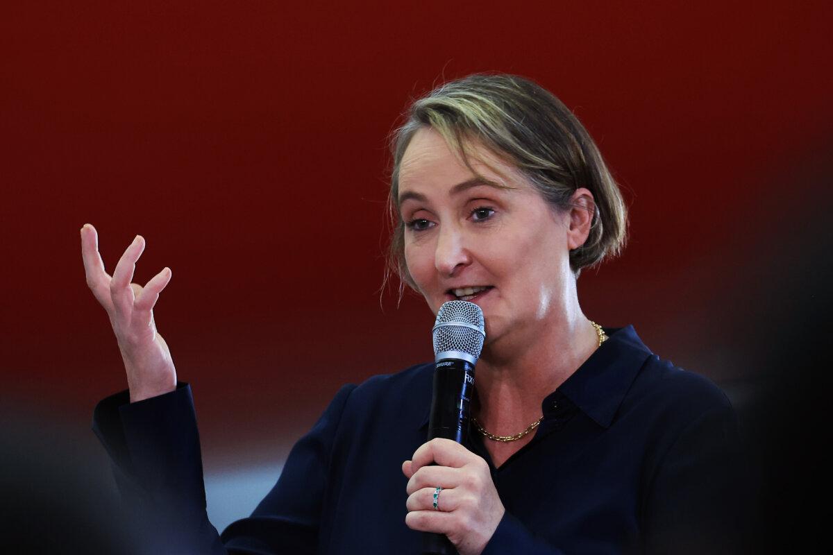 Qantas CEO Vanessa Hudson speaks during a media opportunity in Sydney, Australia, on Feb. 22, 2024. (Jenny Evans/Getty Images)