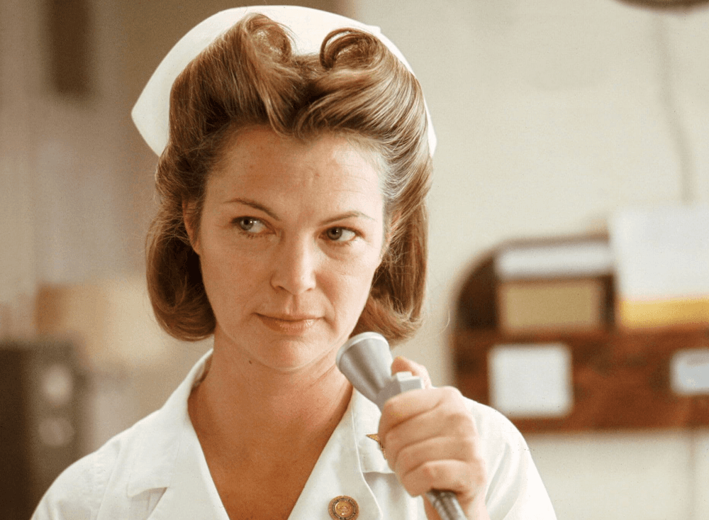Nurse Ratched (Louise Fletcher) rules the psychiatric ward with an iron fist, in "One Flew Over the Cuckoo's Nest." (United Artists)