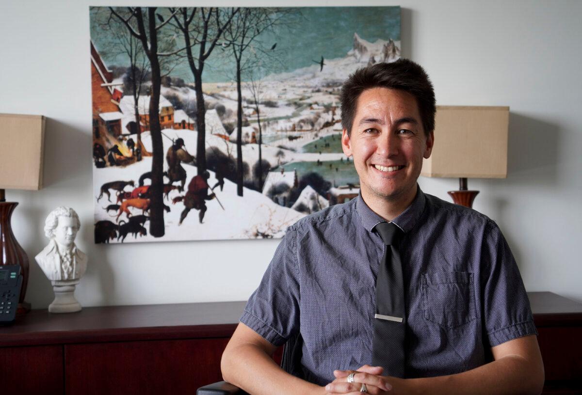 Liam Hertzsprung, associate principal of the Currie campus of the Alberta Classical Academy in Calgary on June 6, 2025. (Carolina Avendano/The Epoch Times)