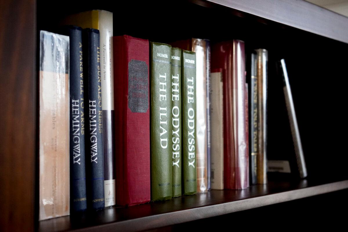 Books in the library of <span style="font-weight: 400;">the Alberta </span>Classical Academy at its Currie campus in Calgary on June 6, 2025. (Courtesy of Caylan Ford)