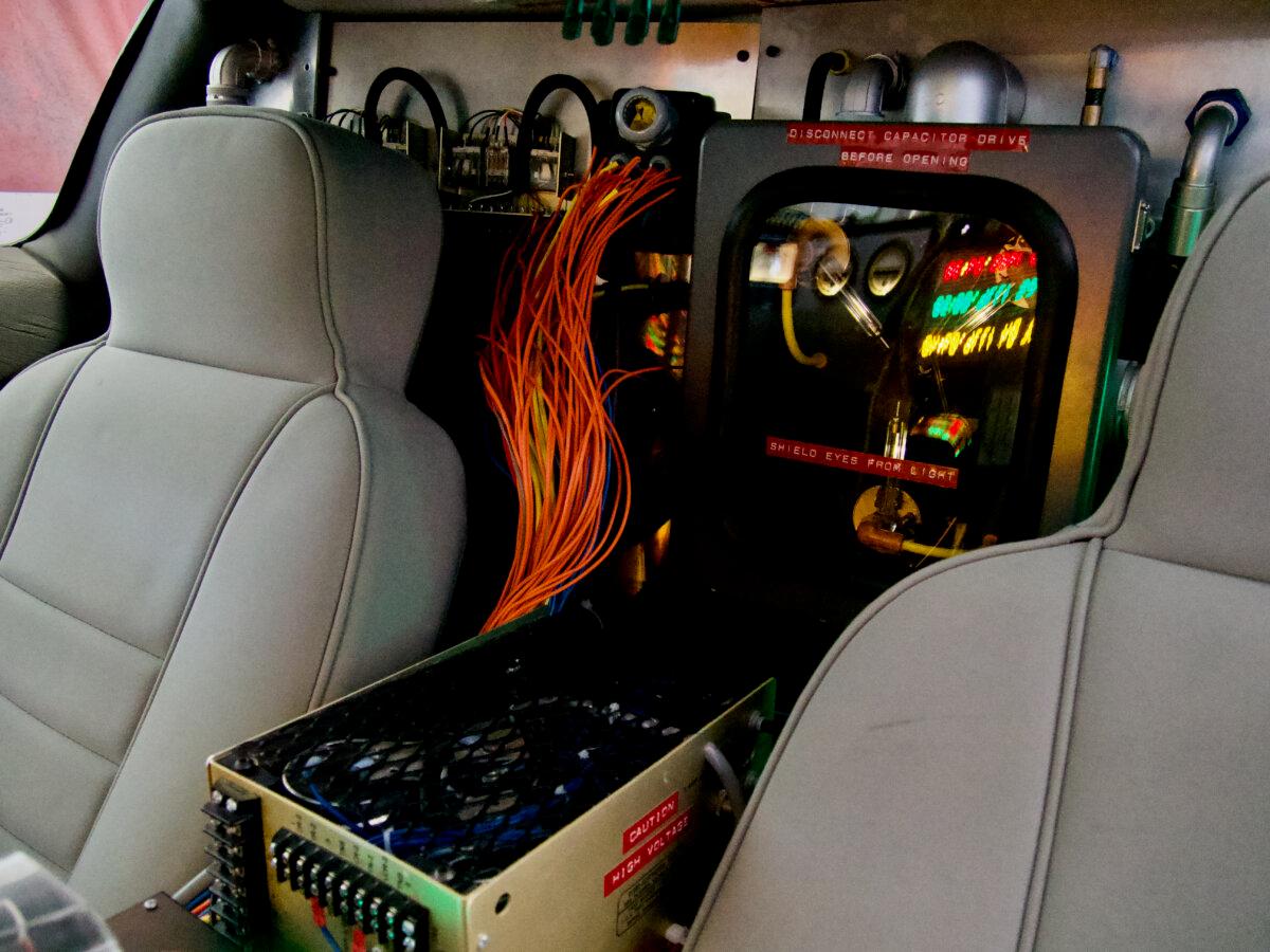 Every detail from the movie franchise was matched for the Franchi family's DeLorean "time machine," including the flux capacitor, in Chicago on July 1, 2025. (Travis Gillmore/The Epoch Times)