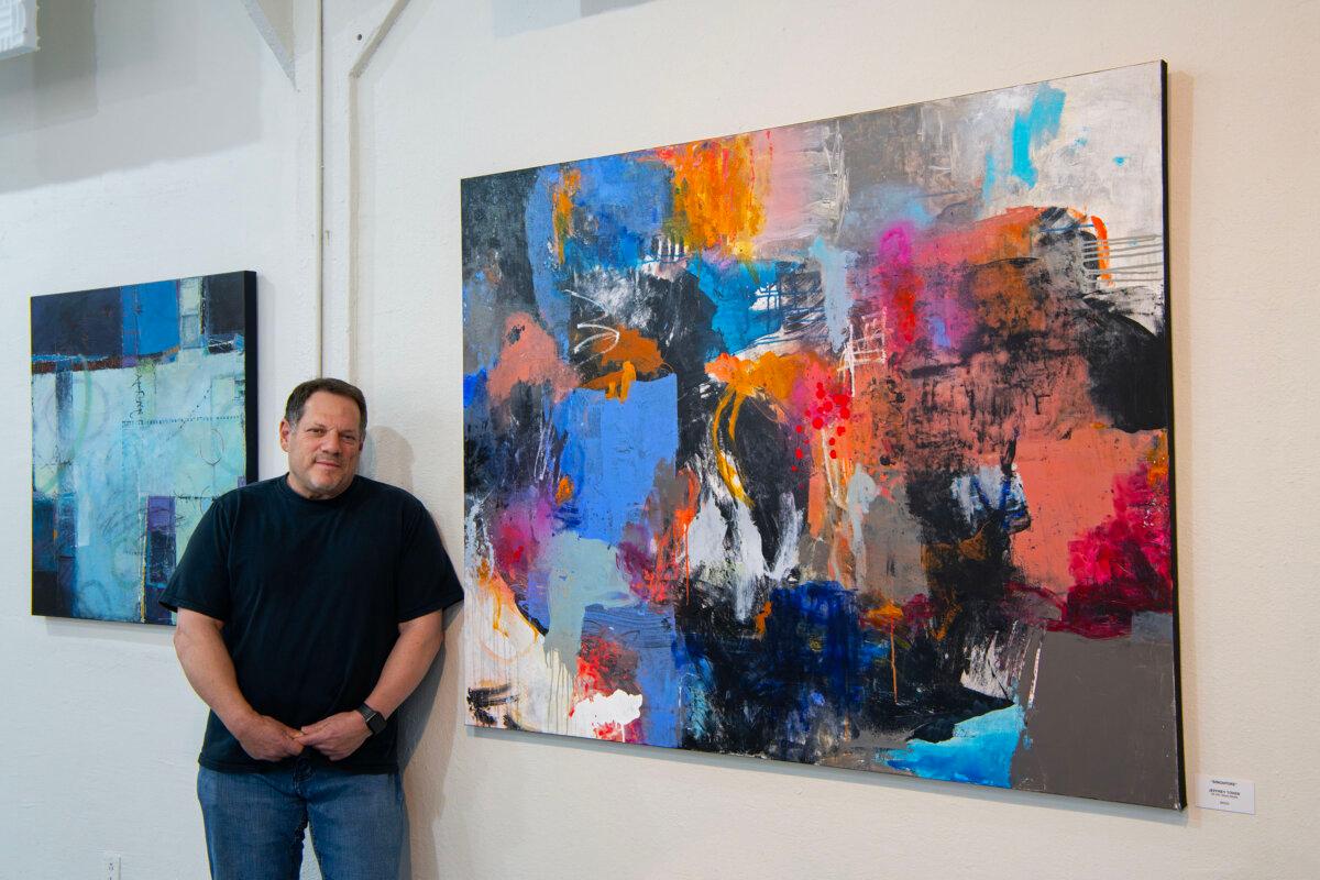Artist Jeffrey Tover with one of his paintings on display at Epperson Gallery in Crockett, California, on Sunday, June 15, 2025. (Jose Carlos Fajardo/Bay Area News Group/TNS)