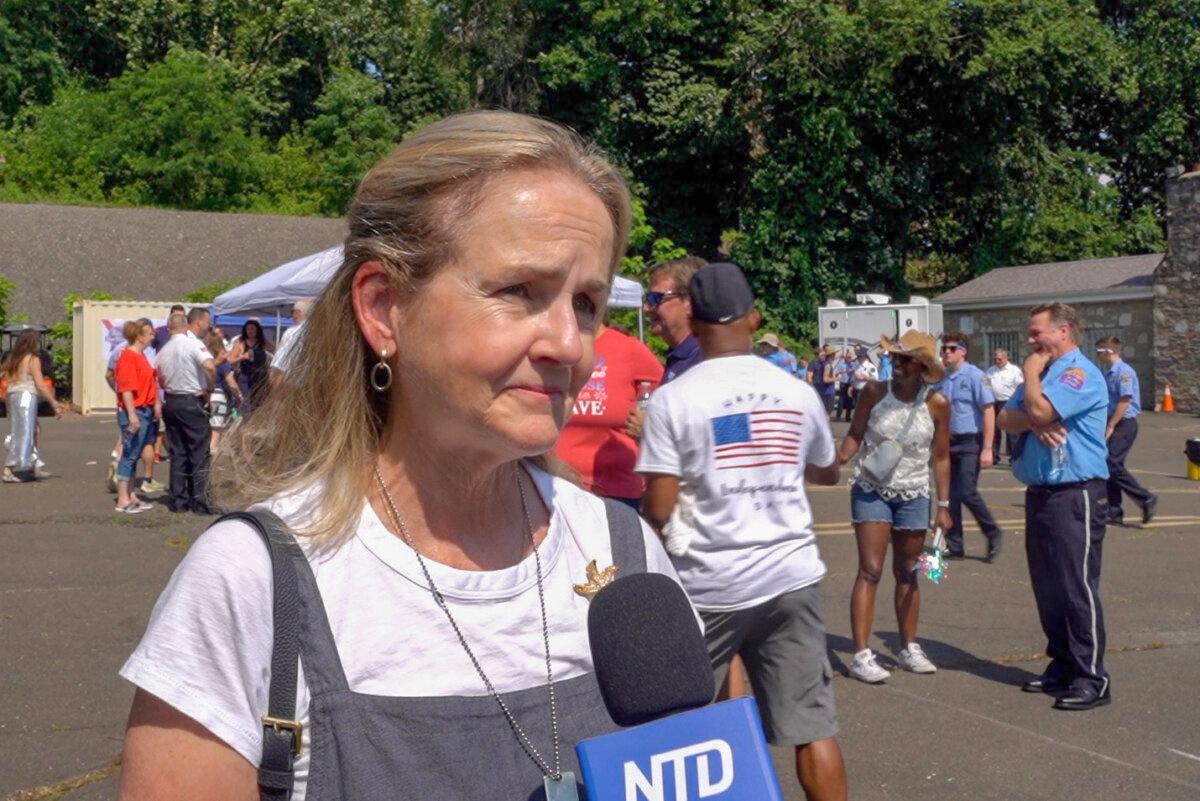 Rep. Madeleine Dean (D-Pa.) attends the Independence Day parade in Glenside, Pa., on July 4, 2025. (Steve Wen/The Epoch Times)