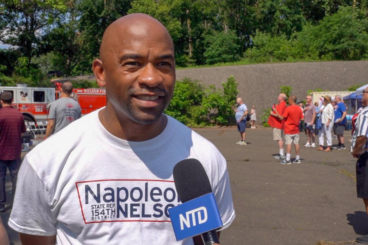 State Rep. Napoleon Nelson attends the Independence Day parade in Glenside, Pa., on July 4, 2025. (Steve Wen/The Epoch Times)