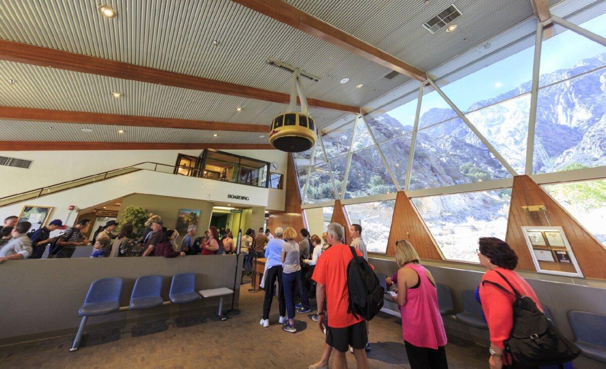 Visitors to Palm Springs, California, line up to watch a movie about the experience. (Victor Block)