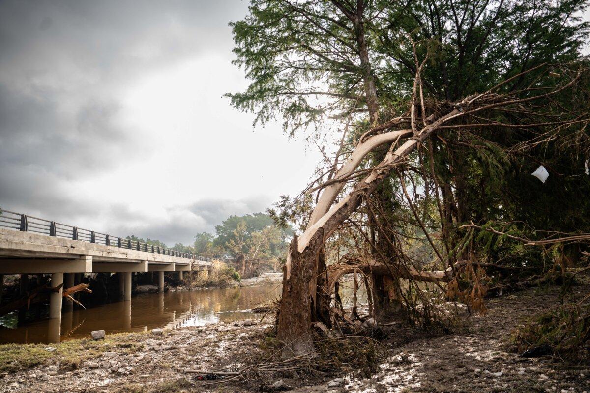 Area near Vinnie Mifsud’s RV business in the aftermath of recent floods in Kerrville, Texas, on July 9, 2025. (Madalina Kilroy/The Epoch Times)