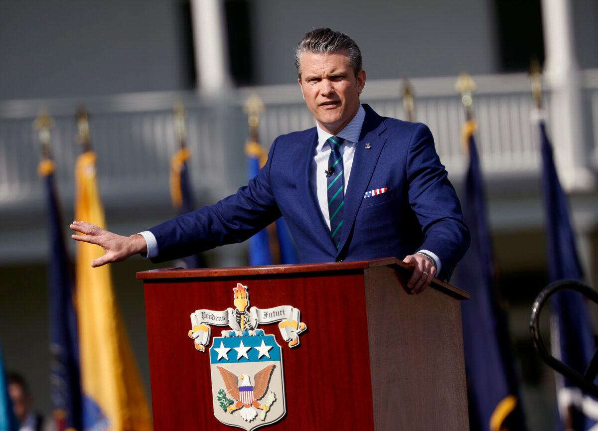 Secretary of Defense Pete Hegseth delivers remarks at the U.S. Army War College in Carlisle, Pa., on April 23, 2025. (Kevin Dietsch/Getty Images)