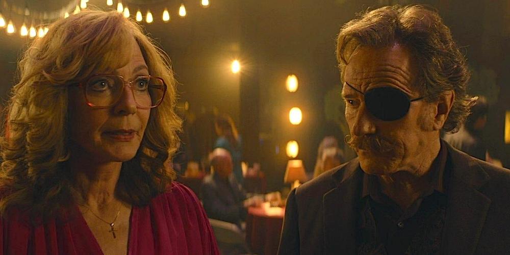 Married couple Macy Smart (Allison Janney) and Buddy Smart (Bryan Cranston) at a fundraiser for their theater, in "Everything's Going to Be Great." (Lionsgate)