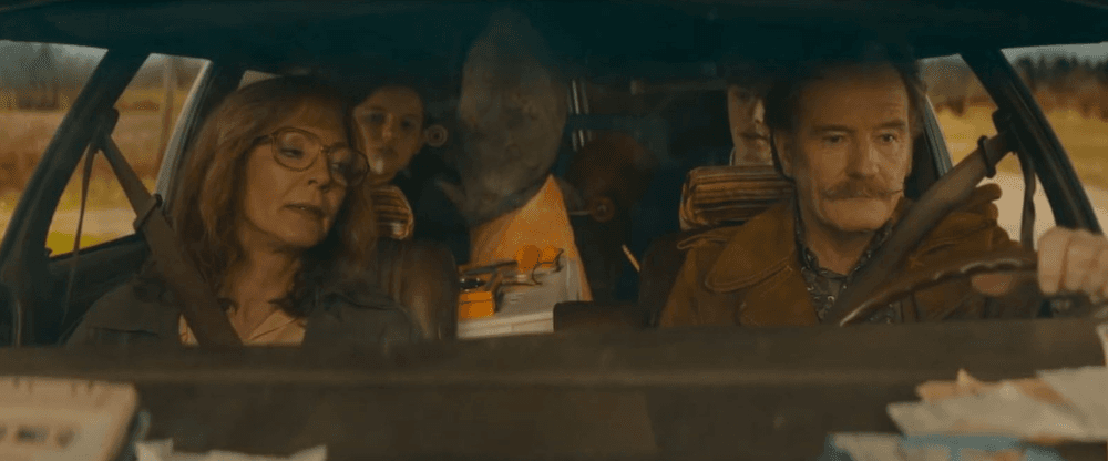 (L–R) Mom Macy Smart (Allison Janney), younger son Lester (Benjamin Evan Ainsworth), older son Derrick (Jack Champion), and Dad Buddy Smart (Bryan Cranston) on the road to new beginnings, in "Everything's Going to Be Great." (Lionsgate)