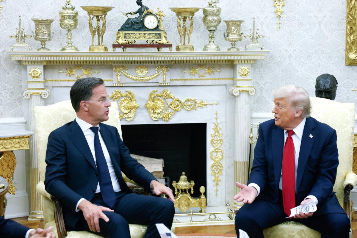 President Donald Trump (R) meets with NATO Secretary-General Mark Rutte in the Oval Office at the White House, in Washington on July 14, 2025. (Kevin Dietsch/Getty Images)