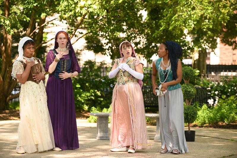 (L<span style="font-weight: 400;">–</span>R) Princess (Vanessa Copeland), Rosaline (Danielle Kerr), Maria (Juliet Kang Huneke), and Katherine (Lydia Moss), in "Love's Labour's Lost." (Tom McGrath, TCMcG Photography)