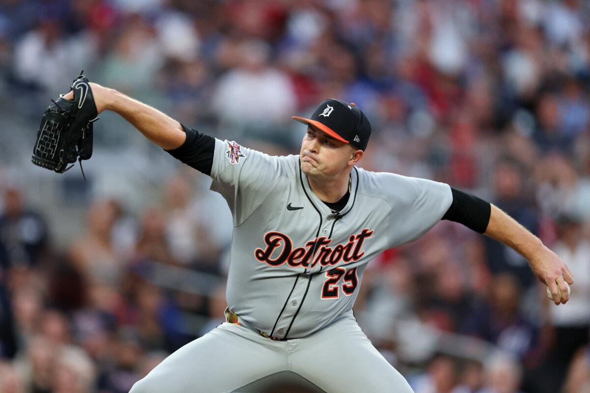 Tarik Skubal #29 of the Detroit Tigers throws a pitch against the National League during the first inning of the MLB All-Star Game at Truist Park in Atlanta, Ga., on July 15, 2025. (Jamie Squire/Getty Images)