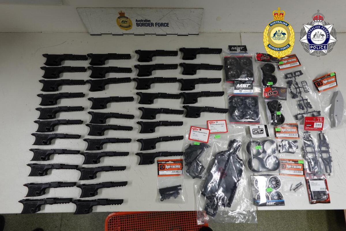The unpackaged weapons frames which Australian Federal Police allege a 34-year-old Queensland man tried to illegally bring into Australia. (Courtesy of the AFP)