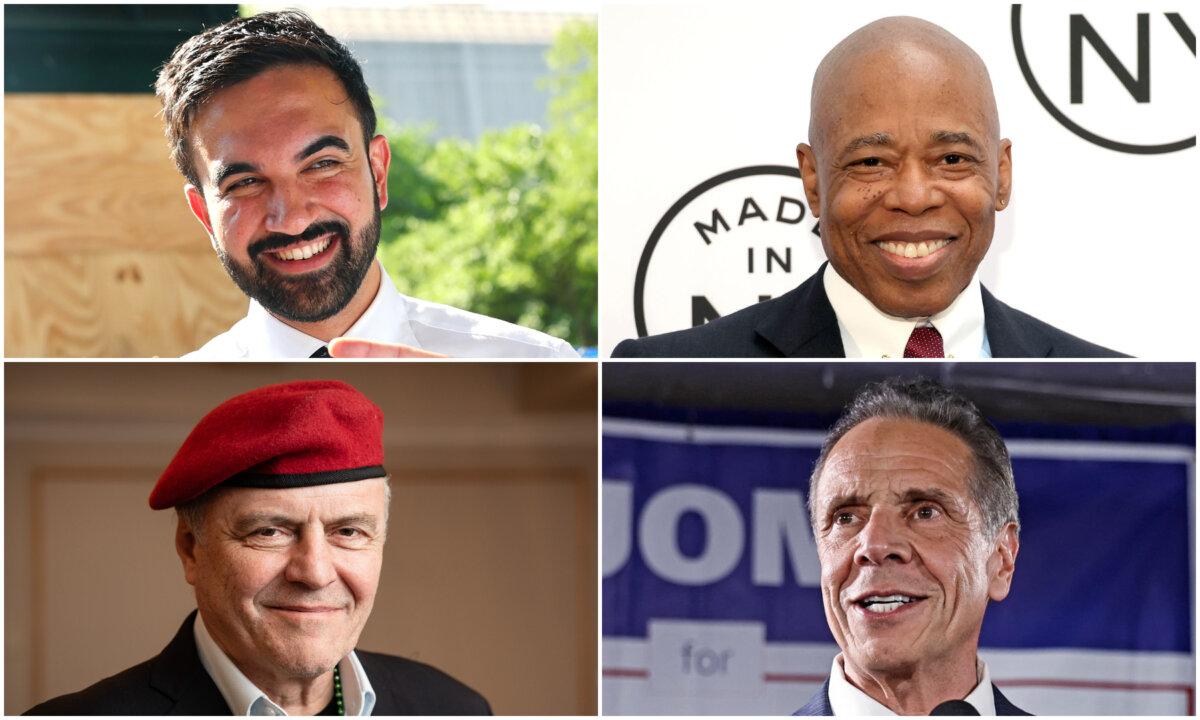 (Clockwise from top L) New York City mayoral candidates state Rep. Zohran Mamdani, New York City Mayor Eric Adams (who has dropped out of the race), former New York Gov. Andrew Cuomo, and Guardian Angels founder Curtis Sliwa. (Michael M. Santiago/Getty Images; Michael Loccisano/Getty Images; John Lamparski/AFP via Getty Images; Samira Bouaou/The Epoch Times)