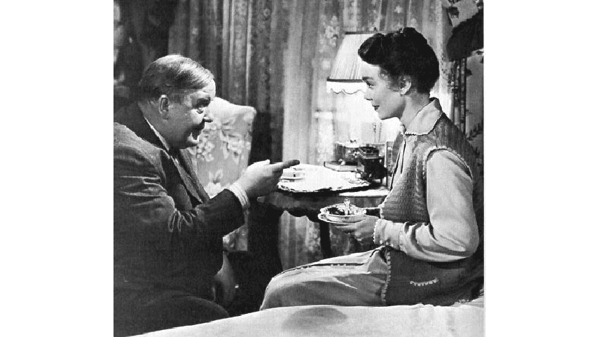 Fred Begley (Charles Laughton) and Louise Mason (Jane Wyman), in "The Blue Veil." (RKO Radio Pictures)