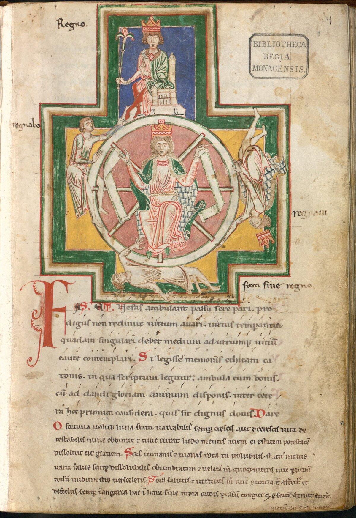 The Wheel of Fortune from “Carmina Burana.” Bavarian State Library, Munich. (Public Domain)