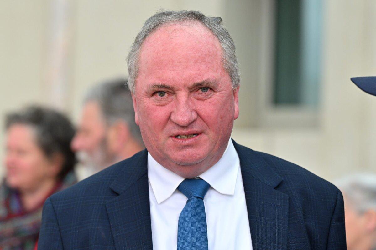 Nationals member for New England Barnaby Joyce before a press conference outside Parliament House in Canberra, Australia, on July 28, 2025. (AAP Image/Mick Tsikas)